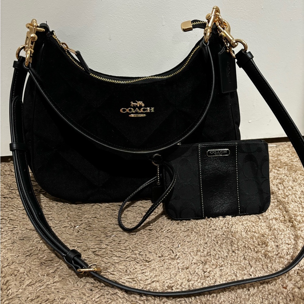 Coach Black Shoulder Bag with Gold Hardware
